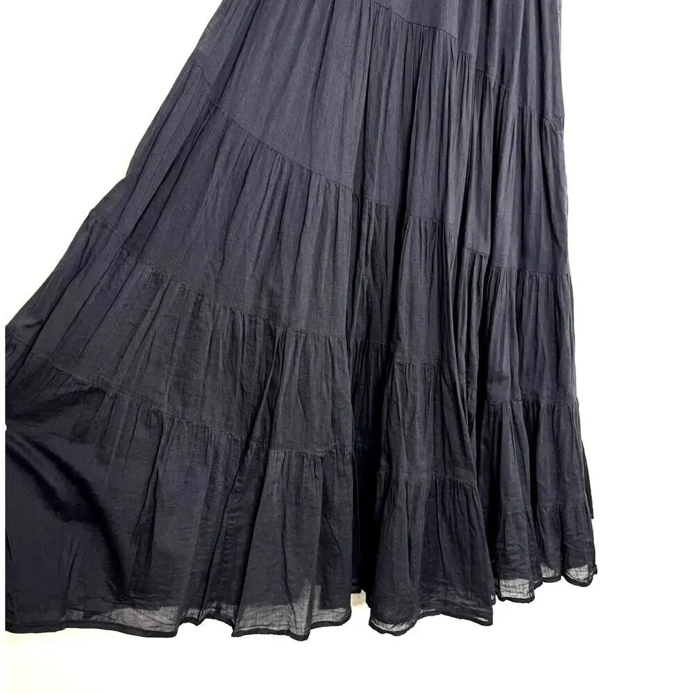 Free People Sundrenched Solid Maxi Dress Tiered Sleeveless Black Smocked  XS